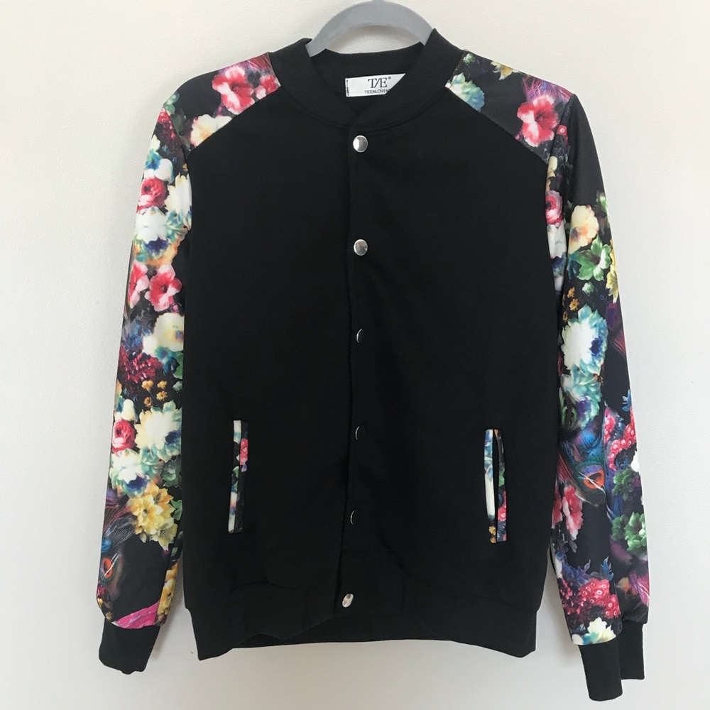 Black and floral bomber jacket!  M
